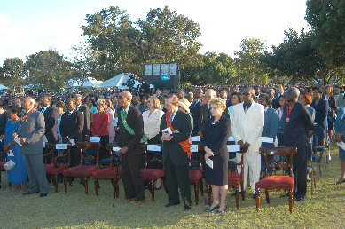 A wide cross section of well wishers to include Former Opposition Leader Edward Seaga and his wife Carla, attended the swearing-in ceremony of Jamaica's fourth native Governor-General, His Excellency The Most Hon. Kenneth Hall and to say goodbye to former Governor-General Sir Howard Cooke at King's House.