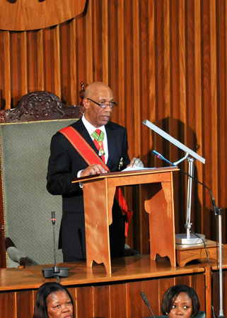 Governor-General, His Excellency the Most. Hon. Dr. Patrick Allen delivering the Throne Speech at the State Opening of Parliament for the 2009/2010 session of Parliament, on April 7.