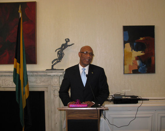 Governor-General, His Excellency the Most Honourable Sir Patrick Allen, addressing guests at a reception, held in his honour at the Jamaican High Commission, in London, today (June 14). The Governor-General was in the United Kingdom to receive his Knighthood from the Queen.