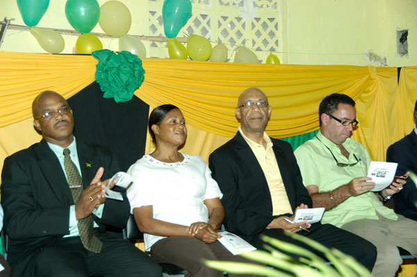 Governor-General, His Excellency the Most Hon. Sir Patrick Allen (second right) and Lady Allen at a civic function, held in their honour at the Fruitful Vale All Age School in Portland, on August 4. Others (from left) are: Mayor of Port Antonio, Councillor Floyd Patterson, and Member of Parliament for Western Portland, Hon. Daryl Vaz.