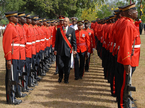 Governor General, His Excellency the Most Hon. Sir Patrick Allen, inspects the Guard of Honour at the national Independence Day Parade held this morning (Aug. 6) at King's House.