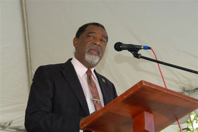 Mayor of Savanna-la-Mar, Councillor Bertel Moore, addresses the Independence Day civic ceremony in Savanna-La-Mar, Westmoreland this morning (Aug. 6).